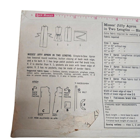 Vintage 1964 Simplicity Jiffy Apron Pattern #5763 Med 14-16 Easy Cut Easy Sew - Picture 5 of 5